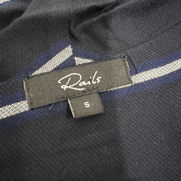 Rails Small Stripe Navy Blue & White Long Sleeve Blouse Ava style tie front deta - Picture 3 of 13